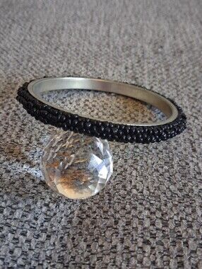 Classic Black Beaded Women's Bangle Bracelet